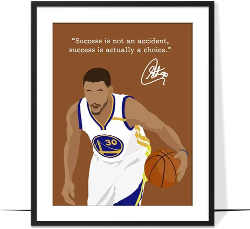 Vista 11 de LOLUIS Arte de pared con cita motivacional, arte dibujado a mano de la superestrella del baloncesto, decoración temática deportiva, dormitorio