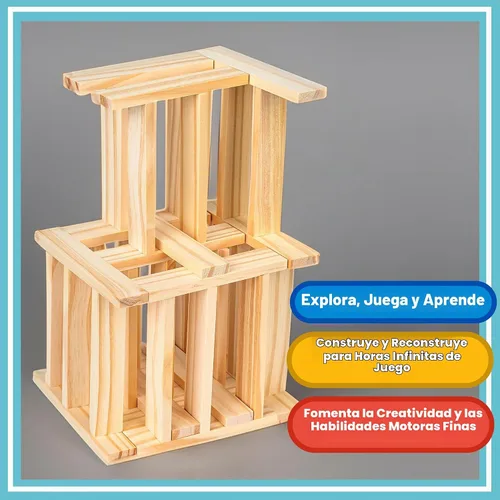 Vista 6 de Juego de bloques de construcción de madera, juguetes de construcción de bloques de tablones de 200 piezas, juguete educativo de madera STEM