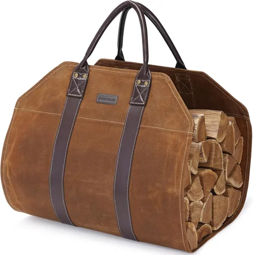 Vista 8 de INNO STAGE Bolsa de lona para troncos, bolsa de madera duradera, accesorios para estufas de chimenea, soporte de leña extra grande con asas