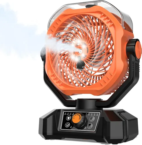 Vista 8 de Ventilador recargable portátil de 70 horas 20000 mAh de 9 pulgadas con oscilación automática/remoto/temporizador/luz LED, ventilador de camping