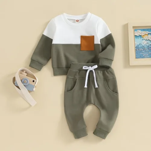 Vista 41 de Conjunto de sudadera de manga larga con cuello redondo y pantalones deportivos para bebés, ropa de invierno para bebé