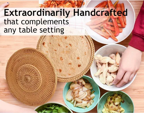 Vista 5 de Tortillada - Calentador de Tortilla de Ratán de 10 pulgadas – Cesta de pan hecha a mano para tortillas, envolturas y pan plano – Cesta