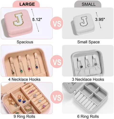 Vista 3 de Parima Joyero de viaje para mujeres y niñas, caja de joyería con inicial W para niñas adolescentes Joyero grande de viaje para mujeres Joyero
