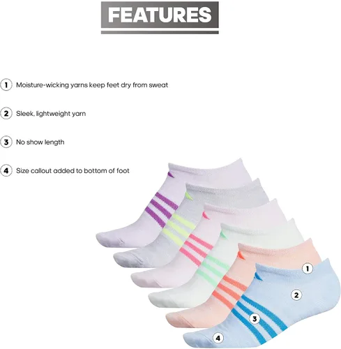 Vista 2 de adidas Calcetines Superlite para niñas y niñas 6 pares