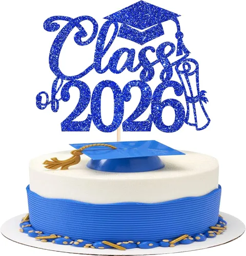 Vista 44 de Rsstarxi 1 paquete de decoración de pastel con purpurina para la clase de 2026, decoraciones de graduación 2026, tapa de felicitaciones