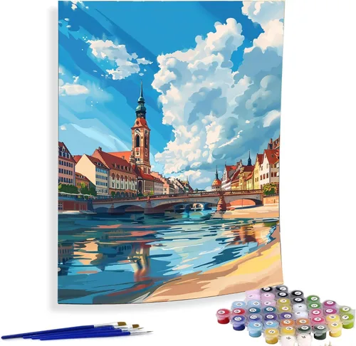 Vista 5 de Diymood Pintura por números para adultos, barco, pintura al óleo náutica acrílica por números, kits para niños y adultos principiantes
