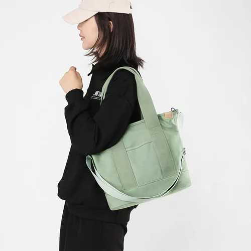 Vista 5 de Pequeña bolsa cruzada de lona con múltiples bolsillos, mini bolso casual para mujer