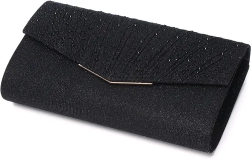 Vista 3 de Gurina Bolso de noche para mujer, bolso de mano con diamantes de imitación, lentejuelas con purpurina, bolso cruzado para mujer, fiesta de boda