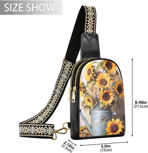 Vista 2 de Sling Backpack Sunflower Vintage Sling Bag for Women Crossbody Shoulder Bag Leather Fanny Pack Chest Bag for Travel Hiking 202A1226