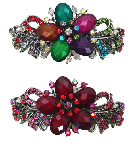 Vista 45 de Paquete de docenas de pasadores grandes jcgy con cristales brillantes, pinzas para el cabello gruesas, 1 unidad de 12 colores, 0052-D