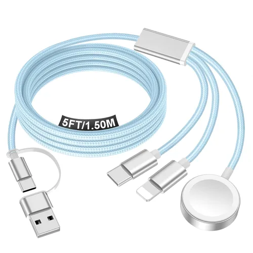 Vista 20 de Esenciales de viaje para cargador de Apple Watch, cargador de iPhone, cable de carga de viaje 3 en 2 tipo C/Lightning/magnético, cable de carga