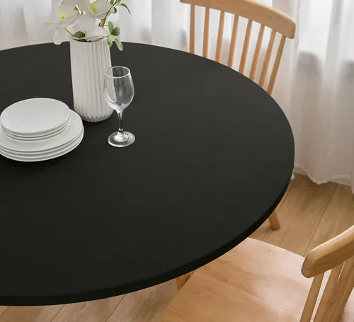 Vista 8 de Wolkemer Mantel Redondo Ajustado de 2 Pies de Spandex Elástico Cubierta para Mesa de Cóctel Borde Elástico Negro Cubierta Superior de Mesa