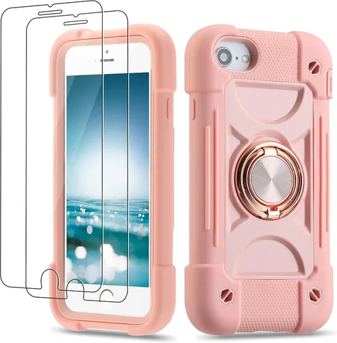 Vista 23 de Funda para iPhone Se3/iPhone Se2, iPhone 6/6S, iPhone 7/iPhone 8 de 4.7 pulgadas con soporte de anillo, con 2 protectores de pantalla resistentes