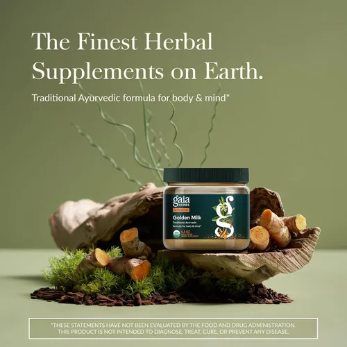 Vista 2 de Gaia Herbs Golden Milk - Suplemento en polvo de apoyo tradicional para la relajación con cúrcuma orgánica, pimienta negra, ashwagandha, cardamomo