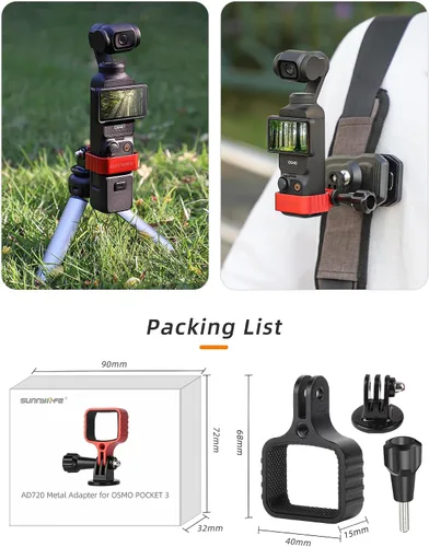 Vista 9 de Adaptador de metal compatible con DJI Pocket 3 Expansion Adapter Head Gimbal Head Camera Fixed Frame Bracket, OSMO Pocket 3 Accesorios (negro)