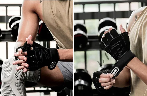 Vista 6 de SUJAYU Guantes de entrenamiento, guantes de gimnasio para hombres, muñequeras para levantamiento de muñecas, guantes para entrenamiento, guantes