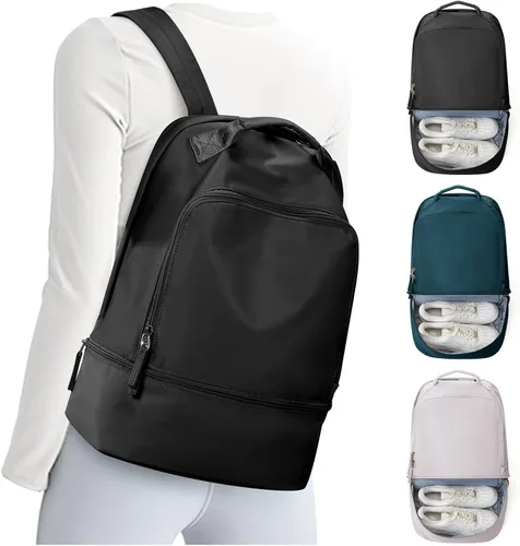 Vista 16 de Mochila de gimnasio para mujer, pequeña bolsa de gimnasio con compartimento para zapatos, mochila impermeable para deportes con bolsillo húmedo