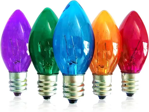 Vista 10 de Bombillas de repuesto C7, bombillas de Navidad multicolor, base de candelabro E12, incandescente de 5 vatios para luces de cadena al aire libre