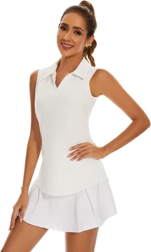 Vista 2 de Ivicoer Camiseta de golf para mujer, tipo polo, sin mangas, con cuello de tenis, ajuste seco, ropa atlética para mujer