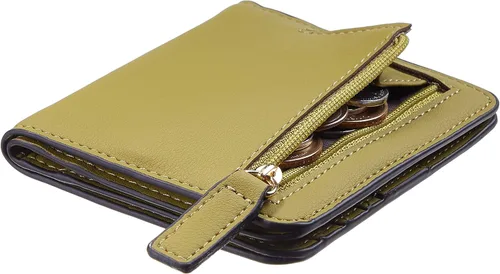 Vista 2 de Gostwo - Cartera compacta de piel genuina de lujo para mujer con bloqueo de RFID y ventana de identificación