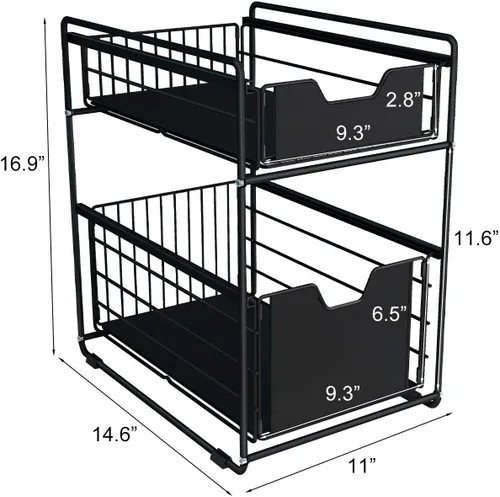 Vista 6 de Cesta deslizante de 2 niveles para gabinete con cajón deslizante debajo del fregadero, estante de almacenamiento para encimera de cocina, despensa