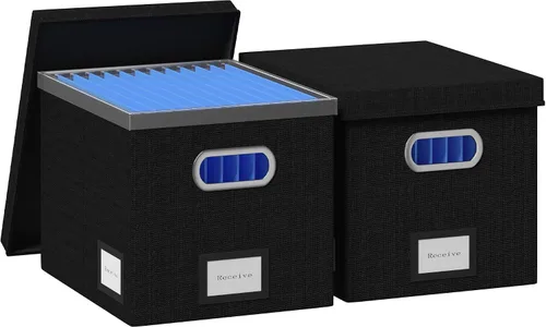 Vista 8 de Caja Organizadora de Archivos - Cajas de Archivos para Archivos Colgantes con Tapa Juego de 2 Organizador de Carpetas Colgantes Decorativas