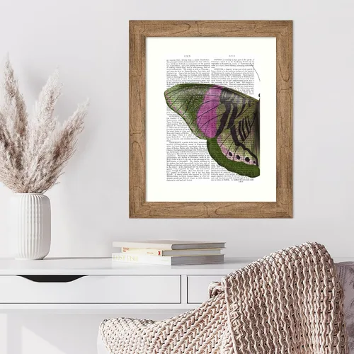 Vista 4 de Amanti Art Fab Funky - Lienzo decorativo para pared, diseño de mariposa en verde y rosa de 24 x 20 pulgadas, arte de pared de animales, decoración