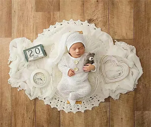Vista 3 de Coberllus Traje de fotografía para recién nacido, sombrero y body para sesión de fotos de bebé, niño y niña