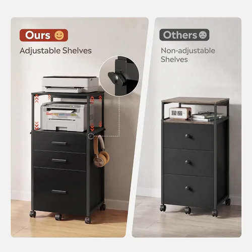 Vista 5 de DEVAISE 3 Drawer Wood File Cabinet with Adjustable Shelves, Black