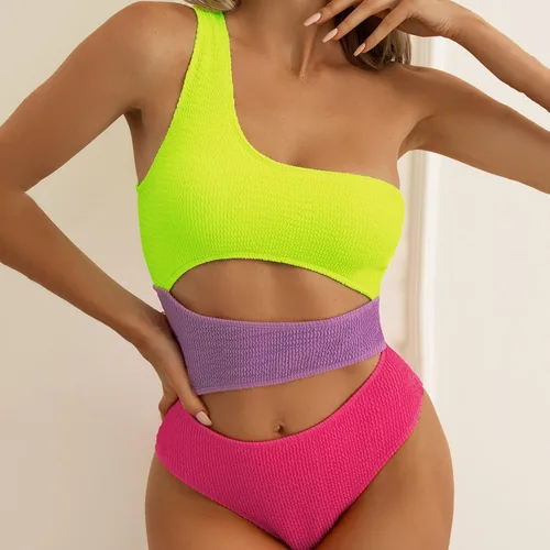 Vista 4 de Summer Bathing Suit Slim Fit Three-Color Combination One Shoulder Padded Summer Monokini Water Sports Clothes