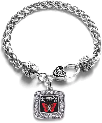 Vista 102 de Pulsera de dijes cuadrados de plata con joyería de circonita cúbica