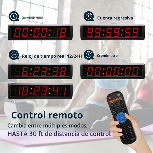 Vista 3 de Reloj de pared digital grande con control remoto, cronómetro LED, cuenta regresiva, cuenta regresiva, reloj de hora conmutable de 12/24 horas