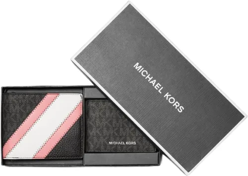 Vista 2 de Michael Kors Cartera de rayas con logotipo y conjunto de regalo de contraseña, Rosado, Billetera