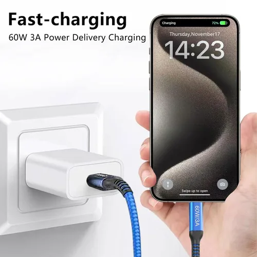 Vista 3 de Cable USB-C a USB-C de 6 pies [2 unidades], Awnuwuy 60W tipo C a tipo C cable de carga rápida para iPhone 15/15 Plus, iPad Pro 3rd, iPad Air 4th