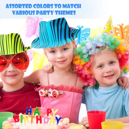 Vista 6 de Novelty Place Sombreros de fiesta de plástico con estampado de animales neón, estilo fedora con mafia de gángster, sombreros de fiesta con luz negra