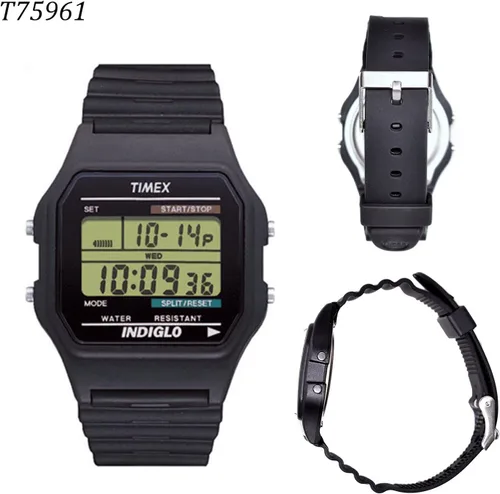 Vista 2 de Timex T75961 Classics Reloj de pulsera con cronógrafo digital para hombre con correa negra, Cronógrafo, digital, movimiento de cuarzo