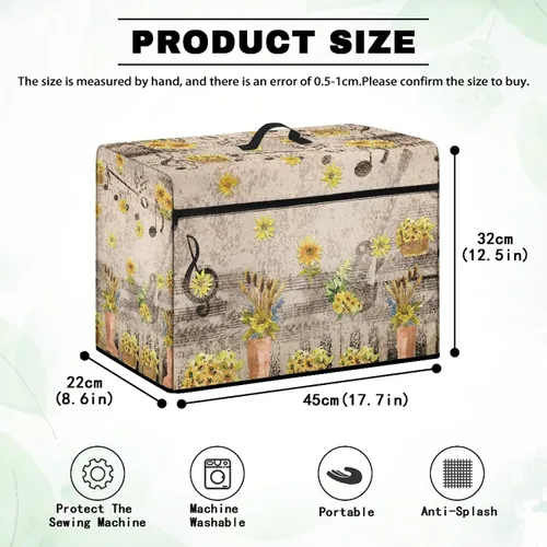 Vista 8 de Funda para máquina de coser de girasoles de otoño con prácticos bolsillos, cubierta protectora duradera acolchada contra el polvo, accesorios