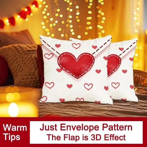 Vista 3 de RABUSOFA Juego de 2 fundas de almohada de San Valentín de 20 x 20 pulgadas, diseño de corazones con sobre rojo, para exteriores, decoración de San