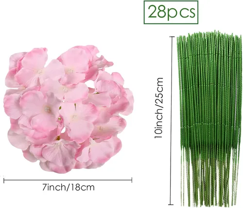 Vista 2 de HinyoCo - 28 flores artificiales de hortensias de seda, cabeza de hortensia de 7 pulgadas con tallo, utilizadas para decoración del hogar, boda Rosa