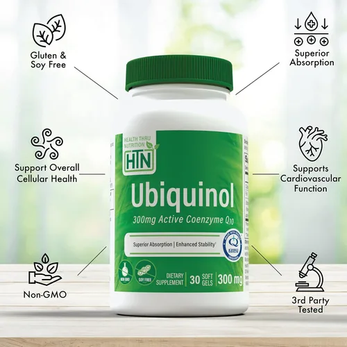 Vista 4 de Health Thru Nutrition Ubiquinol 300 mg 30 cápsulas blandas como Kaneka QH Reduced CoQ-10 Estabilizado - Probado por terceros Biodisponibilidad