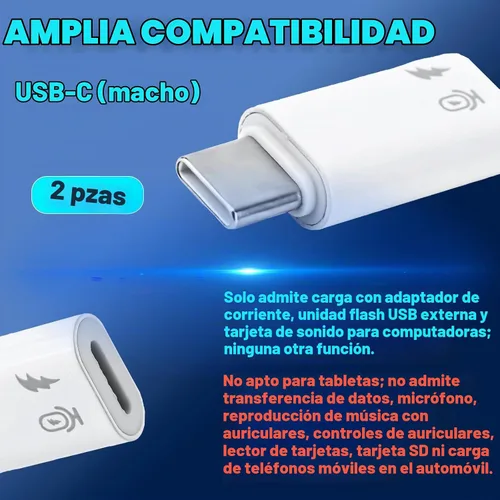 Vista 4 de 2pcs 8-Pin hembra a USB-C macho adaptador para iPhone 15/16