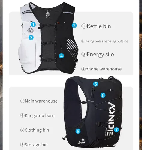 Vista 4 de AONIJIE Chaleco de hidratación para correr, ligero y de gran capacidad, para mujeres y hombres, mochila de hidratación para teléfonos de 6.8 pulgadas