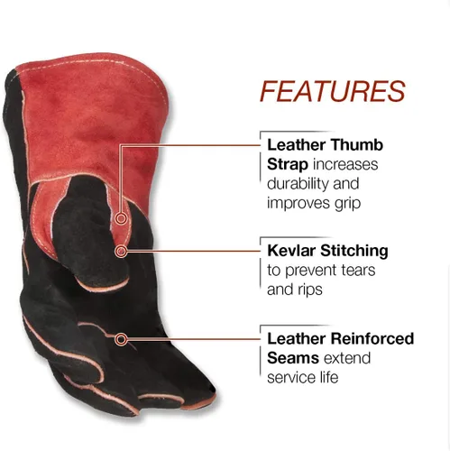 Vista 3 de Lincoln Electric - Guantes de soldadura tradicionales MIG/Stick Cuero forrado de 14 pulgadas Costuras de kevlar K2979-ALL, negro, rojo