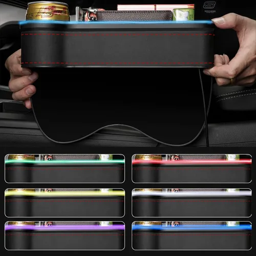 Vista 6 de Organizador de espacio para asiento de automóvil, paquete de 2 organizadores multifuncionales para asientos de automóvil, relleno de costuras LED
