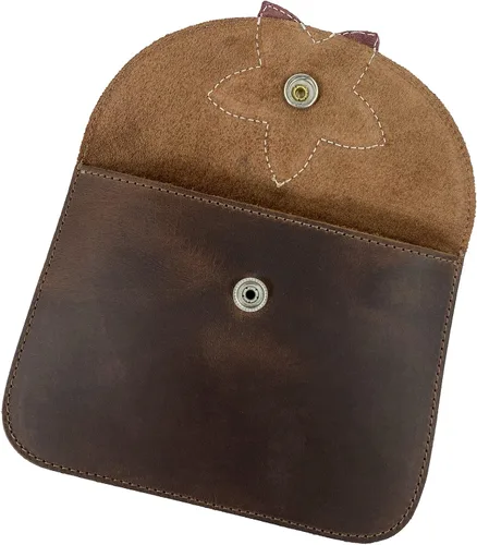 Vista 3 de Heather's, Cartera de tarjeta con flor hecha a mano de cuero de grano completo, Bourbon Marrón/Flor Roja, Classic