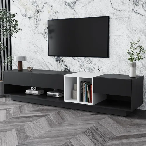 Vista 10 de Merax Minimalist 103" Entertainment Wall Unit Set with Overhead Bridge for TVs Up to 75", Modern Large Media Console with Adjustable Shelves, Ample