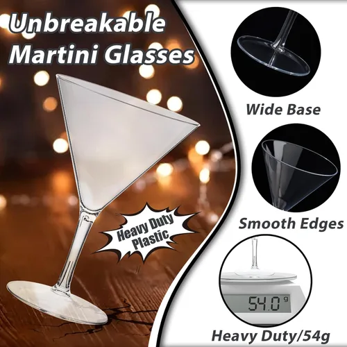 Vista 2 de Liacere Juego de 6 Copas de Martini de 11 oz de Plástico Transparente con Tallo - Copas de Cóctel Reutilizables para Bar, Margarita, Whisky, Gin