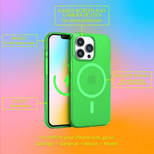 Vista 3 de FELONY CASE Funda para iPhone 14 Pro - Funda transparente verde neón, compatible con MagSafe - Funda protectora a prueba de golpes de 360° diseñada