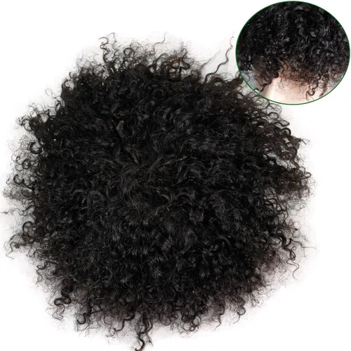 Vista 4 de Toupee para hombre, cabello humano 100% Remy, color negro natural, rizado, tupé para hombres, piel fina, red mono con poliuretano alrededor