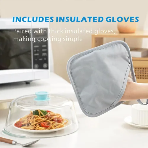 Vista 10 de Tapa alta de vidrio para microondas contra salpicaduras para alimentos con orificio de ventilación 100% segura para alimentos, tapa protectora